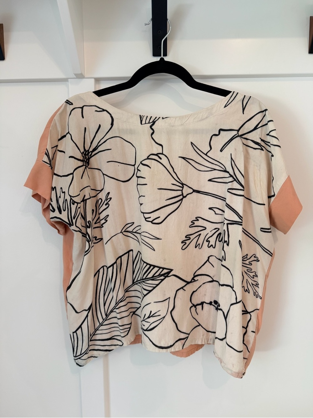 Floral Print Short Sleeve Top - Cream & Peach